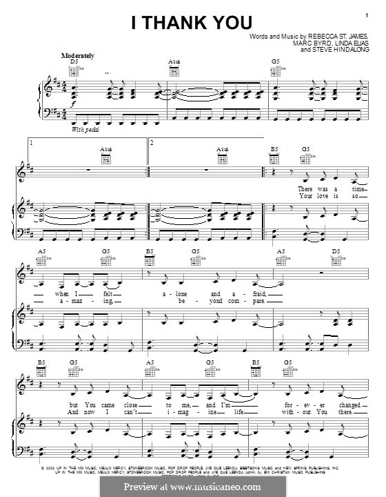 I Thank You: Para vocais e piano (ou Guitarra) by Marc Byrd, Rebecca St. James, Steve Hindalong, Linda Elias