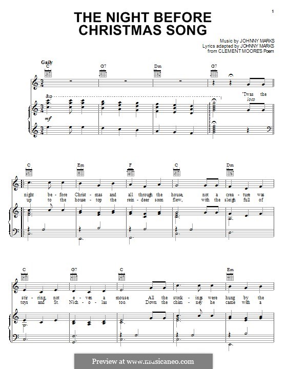 The Night Before Christmas Song: Para vocais e piano (ou Guitarra) by Johnny Marks