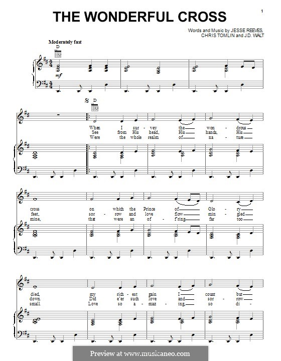 The Wonderful Cross (Phillips, Craig & Dean): Para vocais e piano (ou Guitarra) by Chris Tomlin, Jesse Reeves