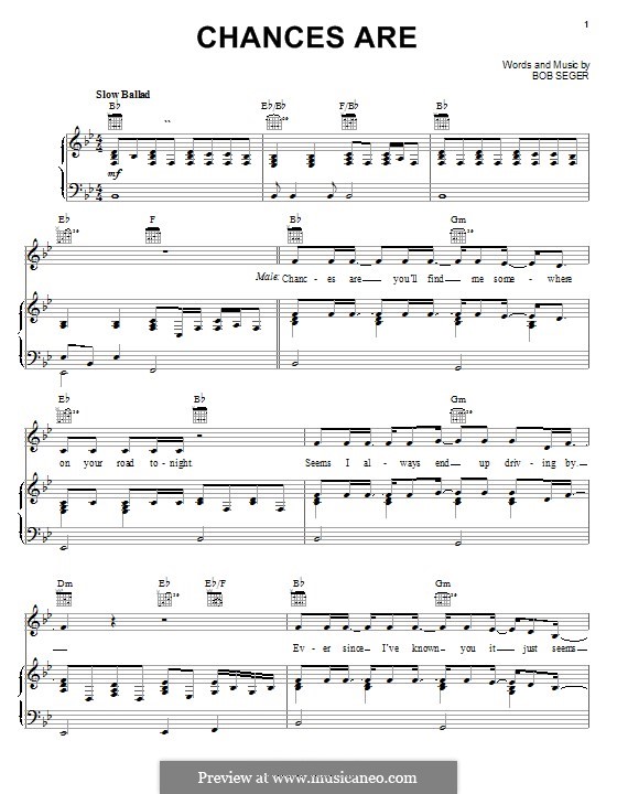 Chances Are: Para vocais e piano (ou Guitarra) by Bob Seger