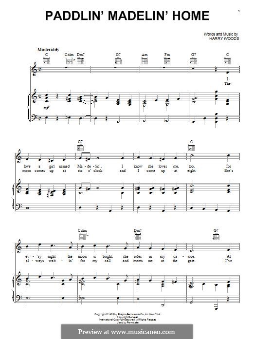Paddlin' Madelin' Home: Para vocais e piano (ou Guitarra) by Harry Woods
