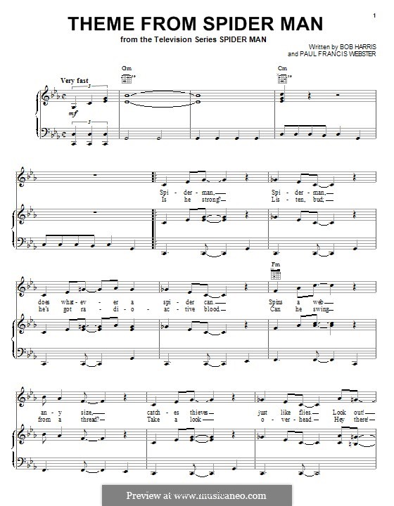 Theme from Spider Man: Para vocais e piano (ou Guitarra) by Paul Francis Webster