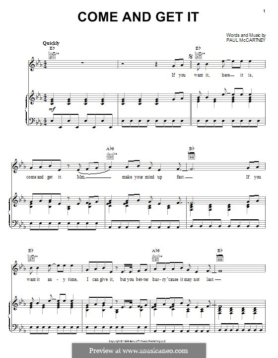 Come and Get It (Badfinger): Para vocais e piano (ou Guitarra) by Paul McCartney