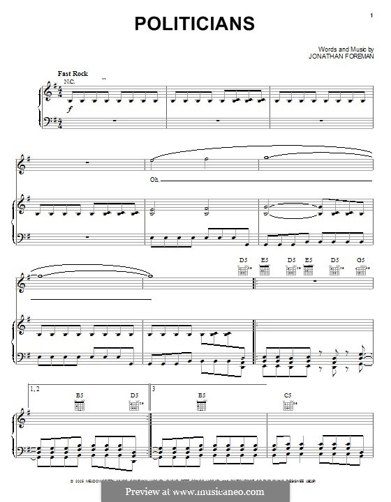 Politicians (Switchfoot): Para vocais e piano (ou Guitarra) by Jonathan Foreman