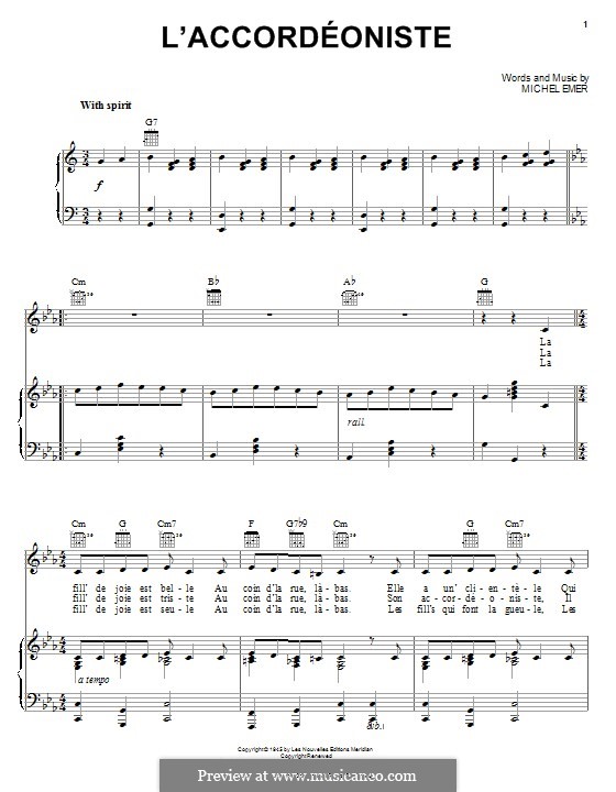 The Accordionist (Edith Piaf): Para vocais e piano (ou Guitarra) by Michel Emer
