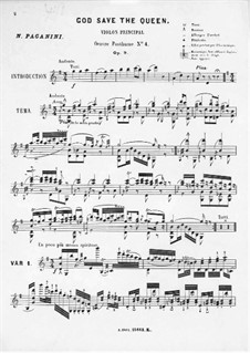 God Save the Queen for Violin and Piano, Op.9: Parte de solo by Niccolò Paganini