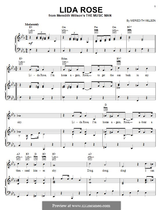 Lida Rose: Para vocais e piano (ou Guitarra) by Meredith Willson