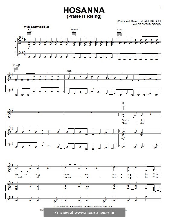 Hosanna (Praise is Rising): Para vocais e piano (ou Guitarra) by Paul Baloche, Brenton Brown