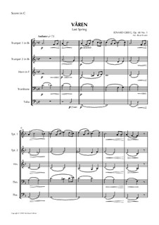 Two Elegiac Melodies, Op.34: No.2 Våren, for Wind Quintet by Edvard Grieg