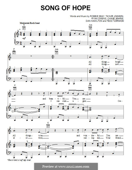 Song of Hope (Robbie Seay Band): Para vocais e piano (ou Guitarra) by Tedd Tjornhom, Taylor Johnson, Robbie Seay, Dan Hamilton, Ryan Owens, Chase Jenkins