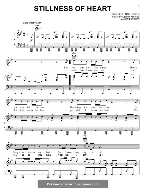 Stillness of Heart: Para vocais e piano (ou Guitarra) by Craig Ross, Lenny Kravitz