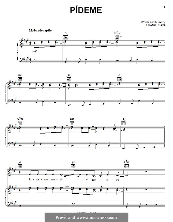 Pideme (Milly Quezada): Para vocais e piano (ou Guitarra) by Frank Ceara