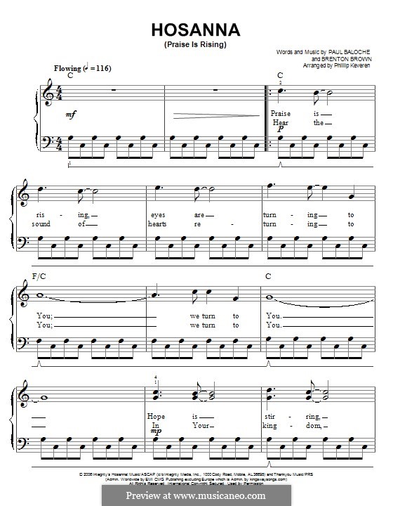 Hosanna (Praise is Rising): Para Piano by Paul Baloche, Brenton Brown