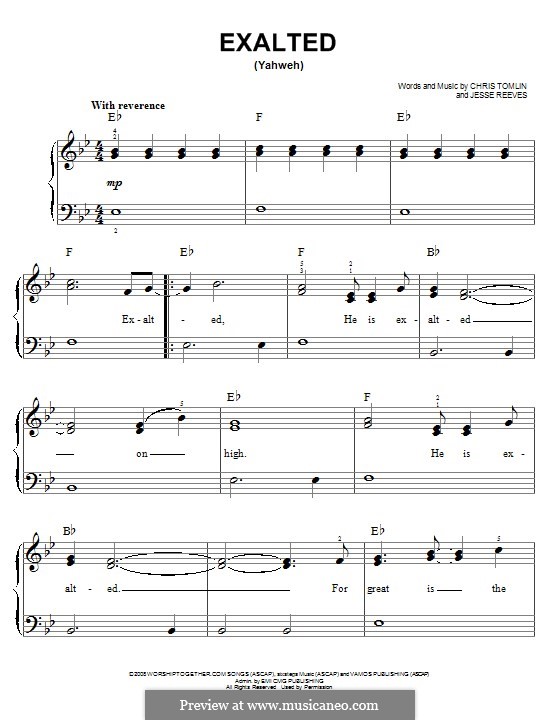 Exalted (Yahweh): Para Piano by Chris Tomlin, Jesse Reeves