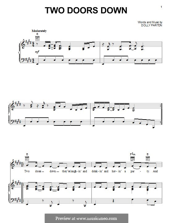 Two Doors Down: Para vocais e piano (ou Guitarra) by Dolly Parton