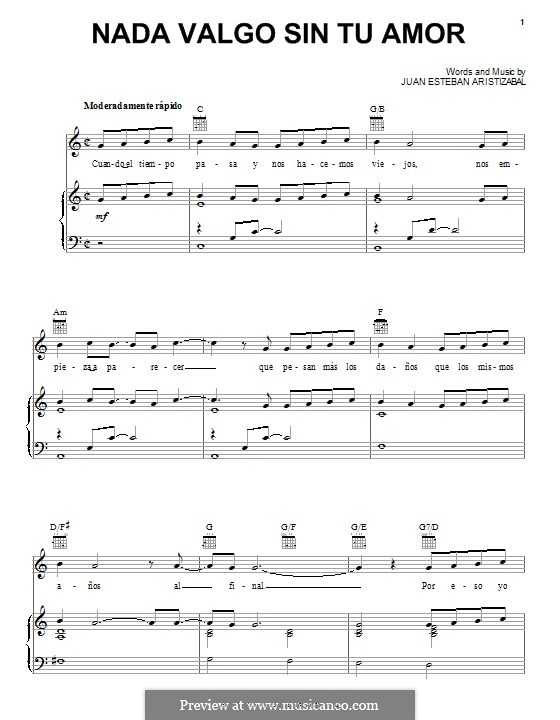 Nada Valgo Sin Tu Amor (Juanes): Para vocais e piano (ou Guitarra) by Juan Esteban Aristizabal