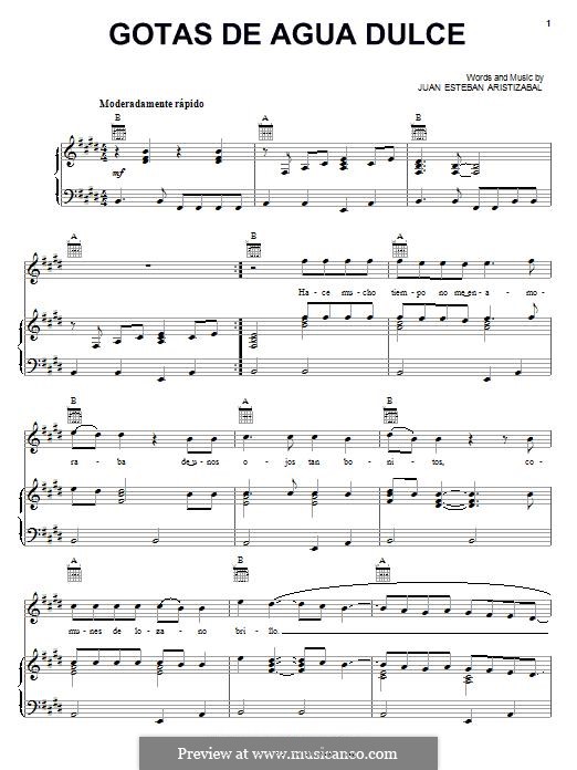 Gotas de Agua Dulce (Juanes): Para vocais e piano (ou Guitarra) by Juan Esteban Aristizabal
