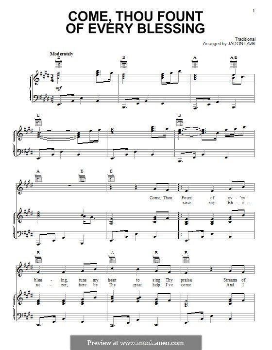 Come Thou Fount of Every Blessing: Para vocais e piano (ou Guitarra) by folklore