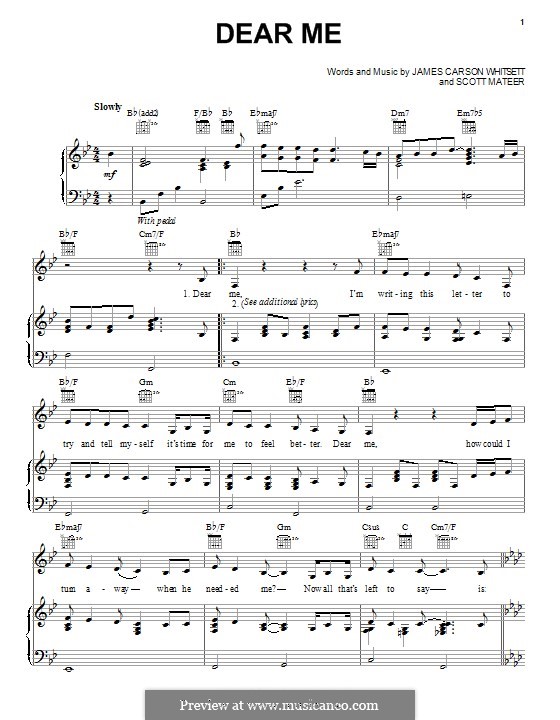 Dear Me: Para vocais e piano (ou Guitarra) by Scott Mateer, James Carson Whitsett
