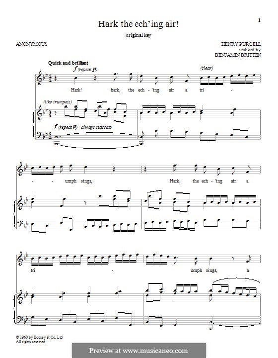 Hark the Ech'ing Air!: Para vocais e piano by Henry Purcell