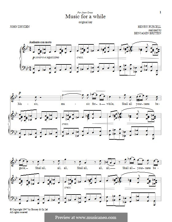 Oedipus, Z.583: Music for a While, for voice and piano by Henry Purcell