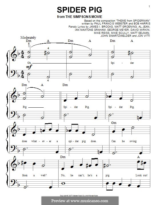 Spider Pig: Para Piano by Paul Francis Webster