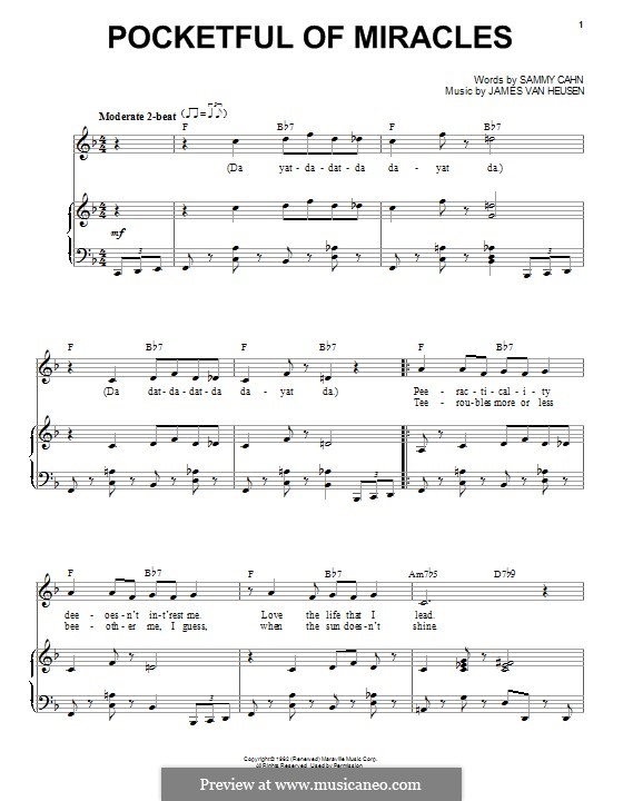 Pocketful of Miracles: Para vocais e piano (ou Guitarra) by Jimmy Van Heusen