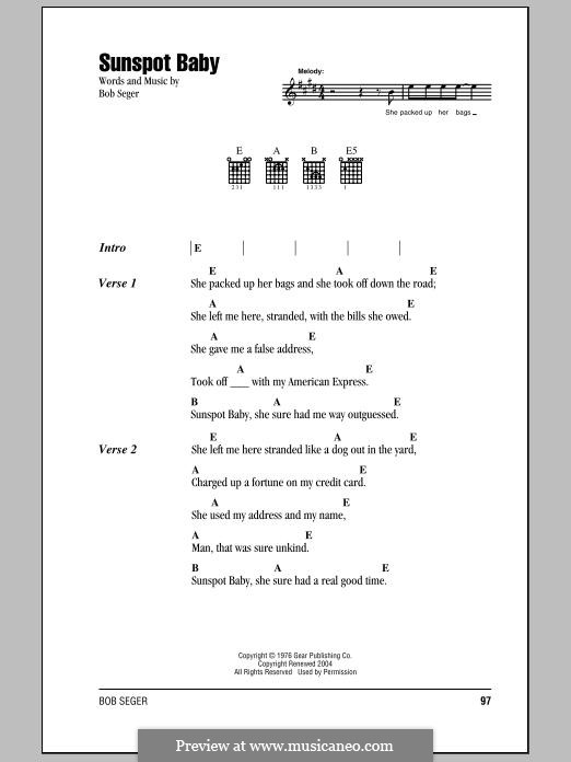 Sunspot Baby: Letras e Acordes by Bob Seger