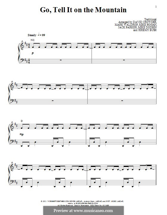Go, Tell it on the Mountain (Printable Scores): For voice and piano or guitar (David Crowder Band) by folklore