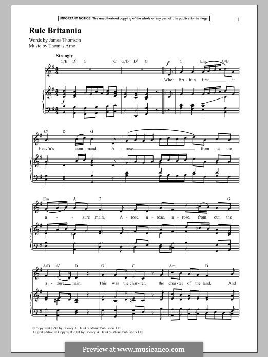 Rule Britannia: Para vocais e piano by Thomas Augustine Arne
