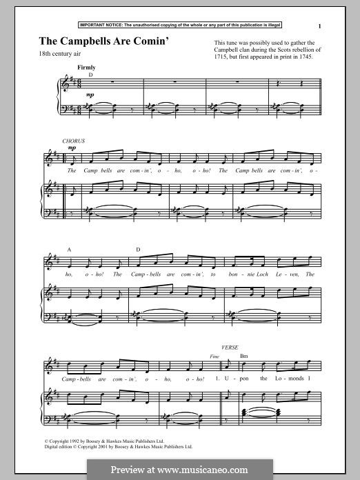 The Campbells are Comin: Para vocais e piano by Unknown (works before 1850)