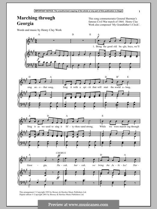 Marching Through Georgia: Para vocais e piano by Henry Clay Work