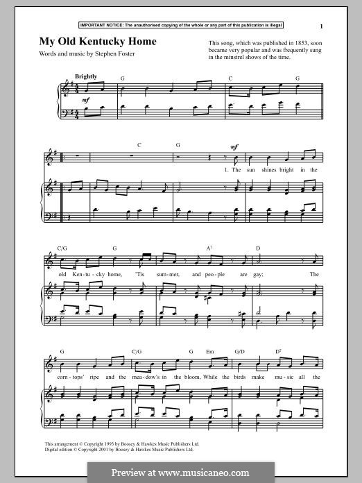My Old Kentucky Home Good-Night: Para vocais e piano by Stephen Collins Foster