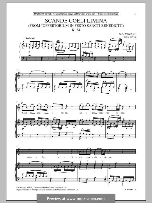 Scande Coeli Limina in C Major, K.34: Para vocais e piano by Wolfgang Amadeus Mozart