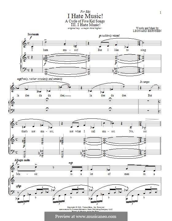 I Hate Music!: Para vocais e piano by Leonard Bernstein