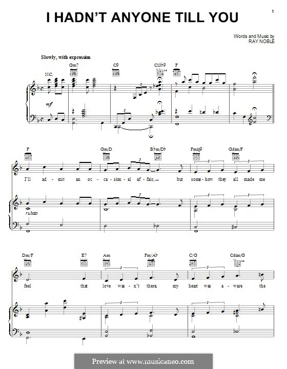 I Hadn't Anyone Till You (Frank Sinatra): Para vocais e piano (ou Guitarra) by Ray Noble