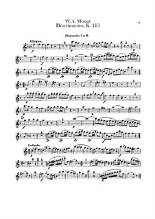 Divertissement in E Flat Major, K.113: parte clarinetes by Wolfgang Amadeus Mozart