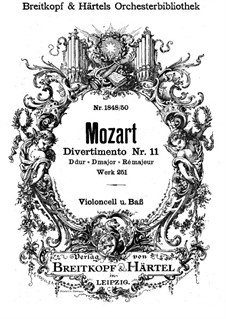 Divertissement No.11 in D Major, K.251: parte violoncelo e contrabaixo by Wolfgang Amadeus Mozart