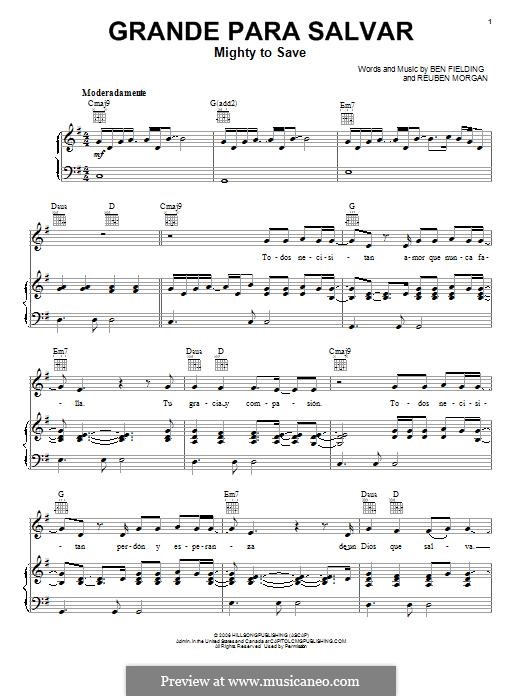 Mighty to Save (Hillsong UNITED): Para vocais e piano (ou Guitarra) by Ben Fielding, Reuben Morgan
