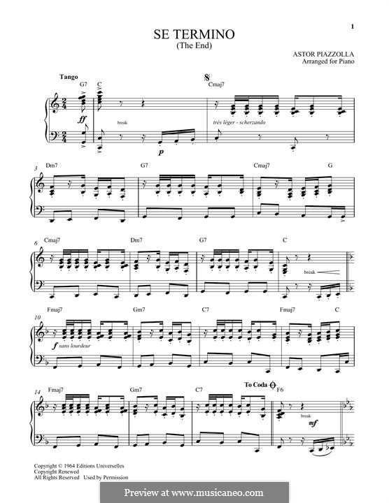 Se Termino (C'est fini): Para Piano by Astor Piazzolla