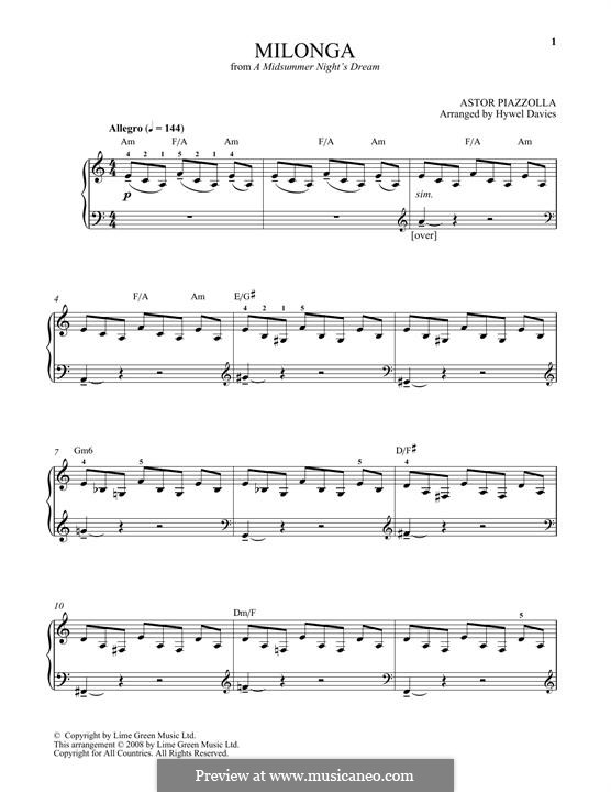 Milonga: Para Piano by Astor Piazzolla