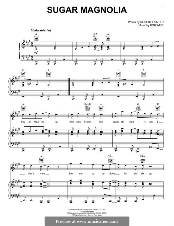 Sugar Magnolia (Grateful Dead): Para vocais e piano (ou Guitarra) by Robert Hunter, Bob Weir
