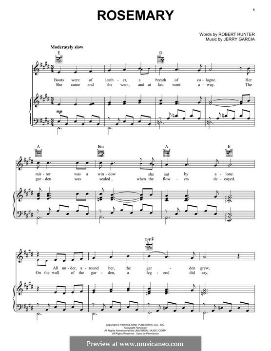 Rosemary (Grateful Dead): Para vocais e piano (ou Guitarra) by Jerry Garcia, Robert Hunter