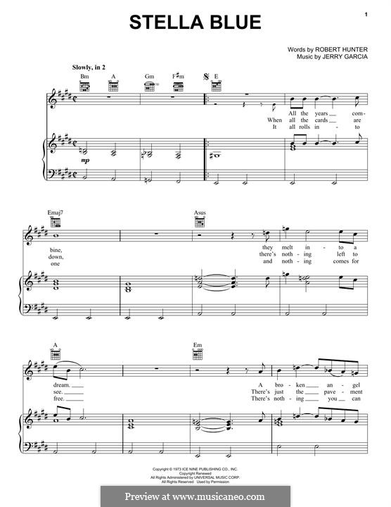 Stella Blue (Grateful Dead): Para vocais e piano (ou Guitarra) by Jerry Garcia, Robert Hunter
