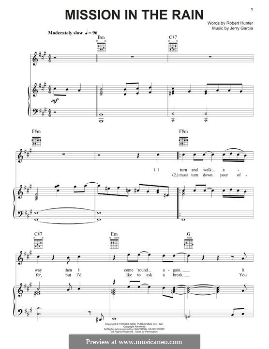 Mission in the Rain (Grateful Dead): Para vocais e piano (ou Guitarra) by Jerry Garcia, Robert Hunter