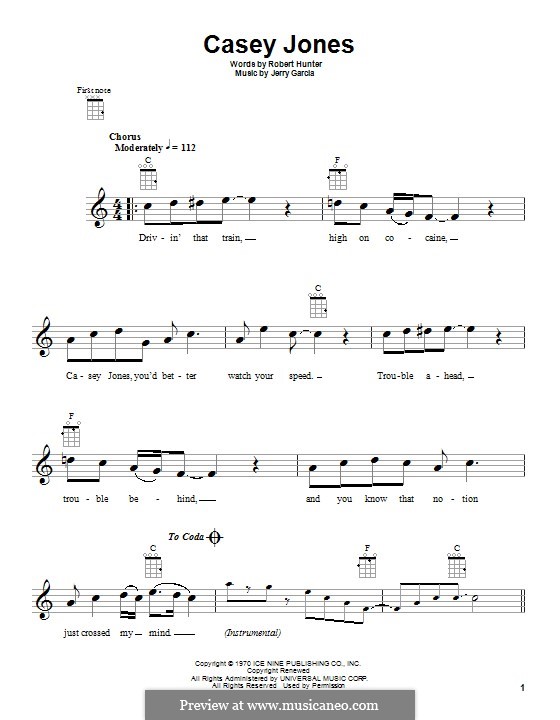 Casey Jones (Grateful Dead): para ukulele by Jerry Garcia, Robert Hunter