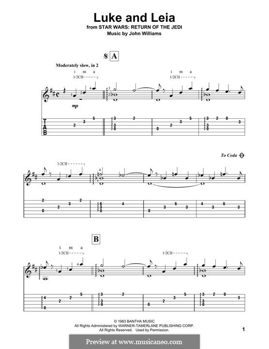 Luke and Leia (from Star Wars: Return of the Jedi): Para guitarra com guia by John Williams