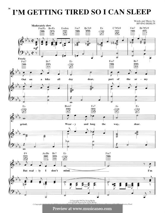 I'm Getting Tired So I Can Sleep: Para vocais e piano (ou Guitarra) by Irving Berlin