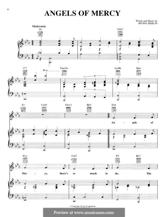 Angels of Mercy: Para vocais e piano (ou Guitarra) by Irving Berlin