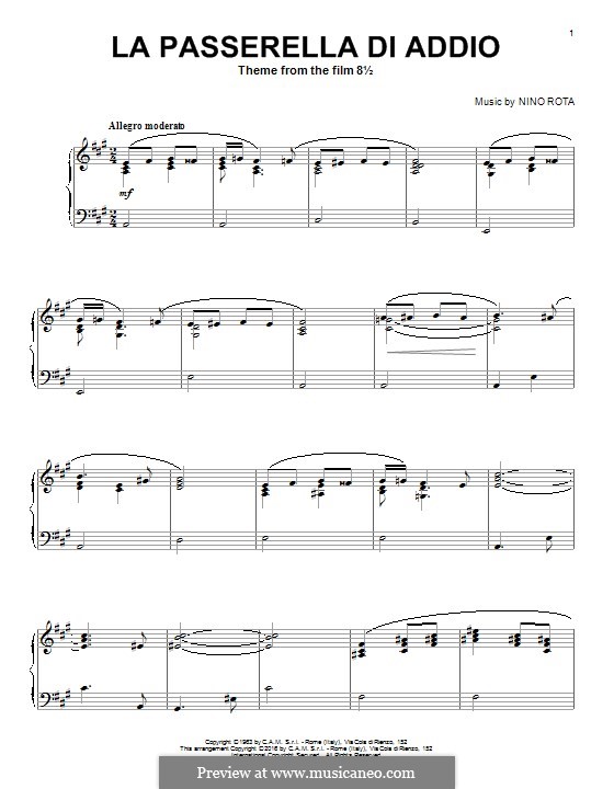 La Passerella di Addio: Para Piano by Nino Rota